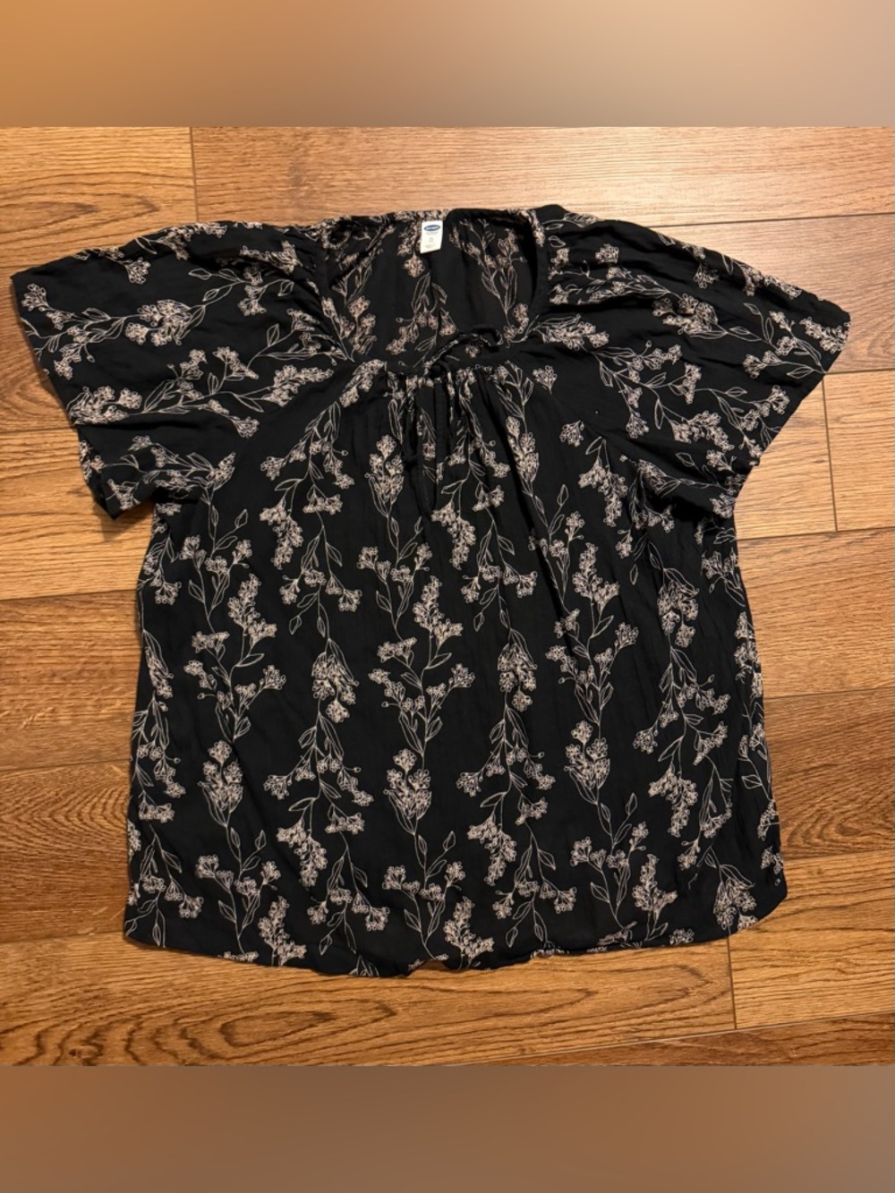 Old Navy Black Floral Gauze Summer Short-Sleeve Peasant Blouse XL